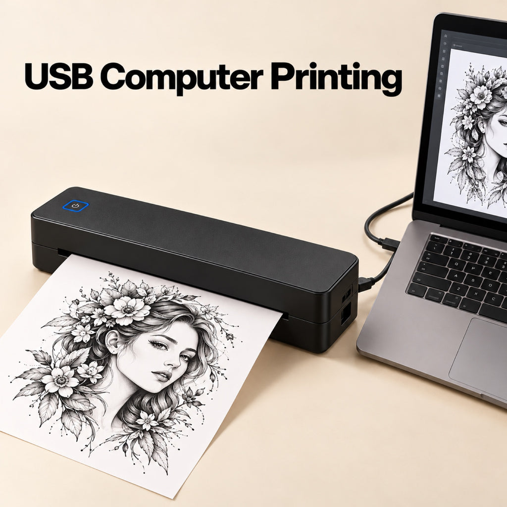 INF Bluetooth-enabled A4 thermal tattoo printer for hazardous waste labels and tattoo transfers