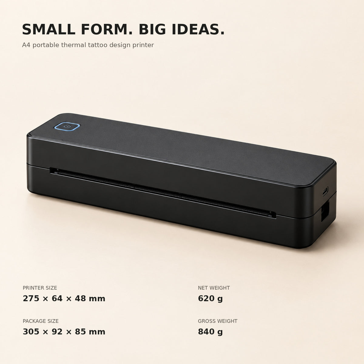 INF Bluetooth-enabled A4 thermal tattoo printer for hazardous waste labels and tattoo transfers